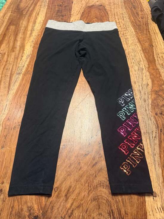 Victoria's Secret PINK Pants - Victoria's Secret PINK Yoga FoldoverLeggings with Rainbow Sequin Logo y2k